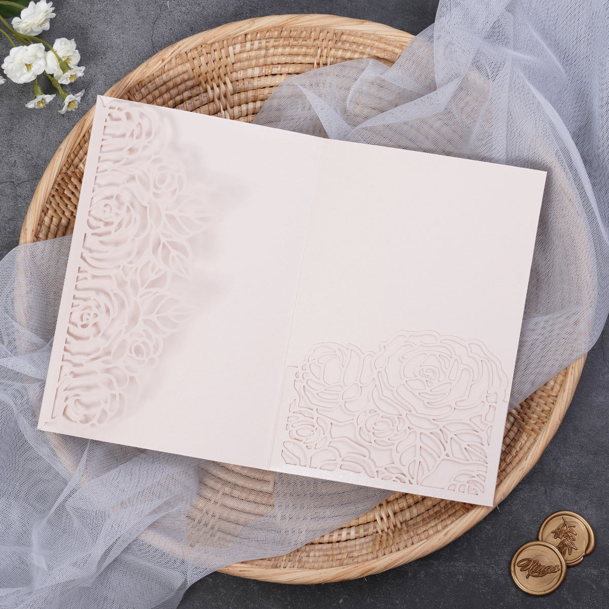 PONATIA Rose Design Tri-fold Laser Cut Pockets Collection PA-254
