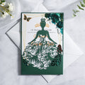 PONATIA Emerald Green Glitter Laser Cut Crown Sweet 16 Invitations Cards With Envelopes