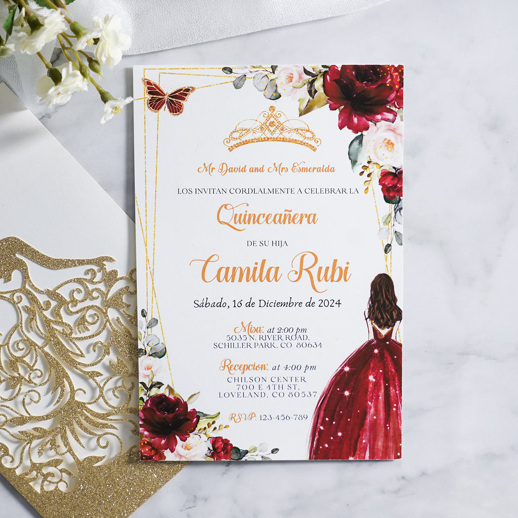 PONATIA Gold Glitter Laser Cut Crown Sweet 16 Invitations Cards With Envelopes
