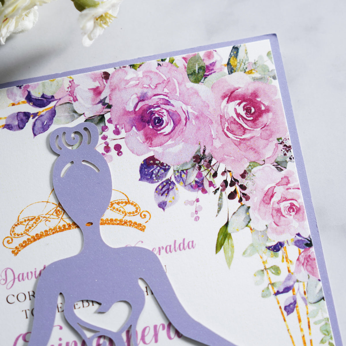 PONATIA Lilac Laser Cut Crown Sweet 16 Invitations Cards With Envelopes