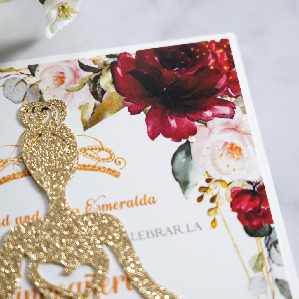 PONATIA Gold Glitter Laser Cut Crown Sweet 16 Invitations Cards With Envelopes