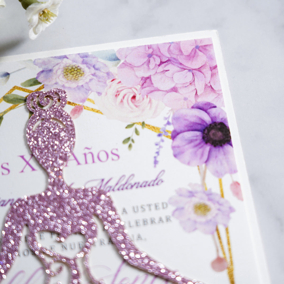 PONATIA Lilac Glitter Laser Cut Crown Sweet 16 Invitations Cards With Envelopes