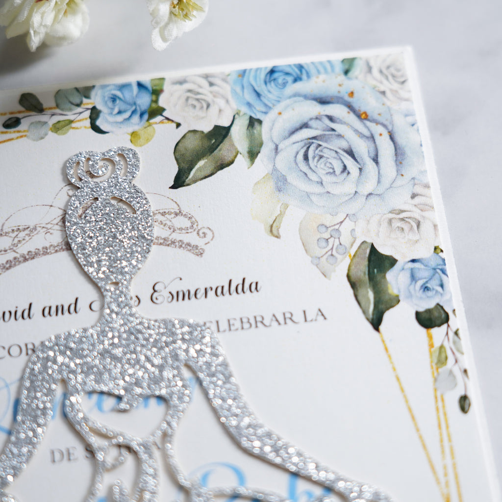 PONATIA Sliver Glitter Laser Cut Crown Sweet 16 Invitations Cards With Envelopes