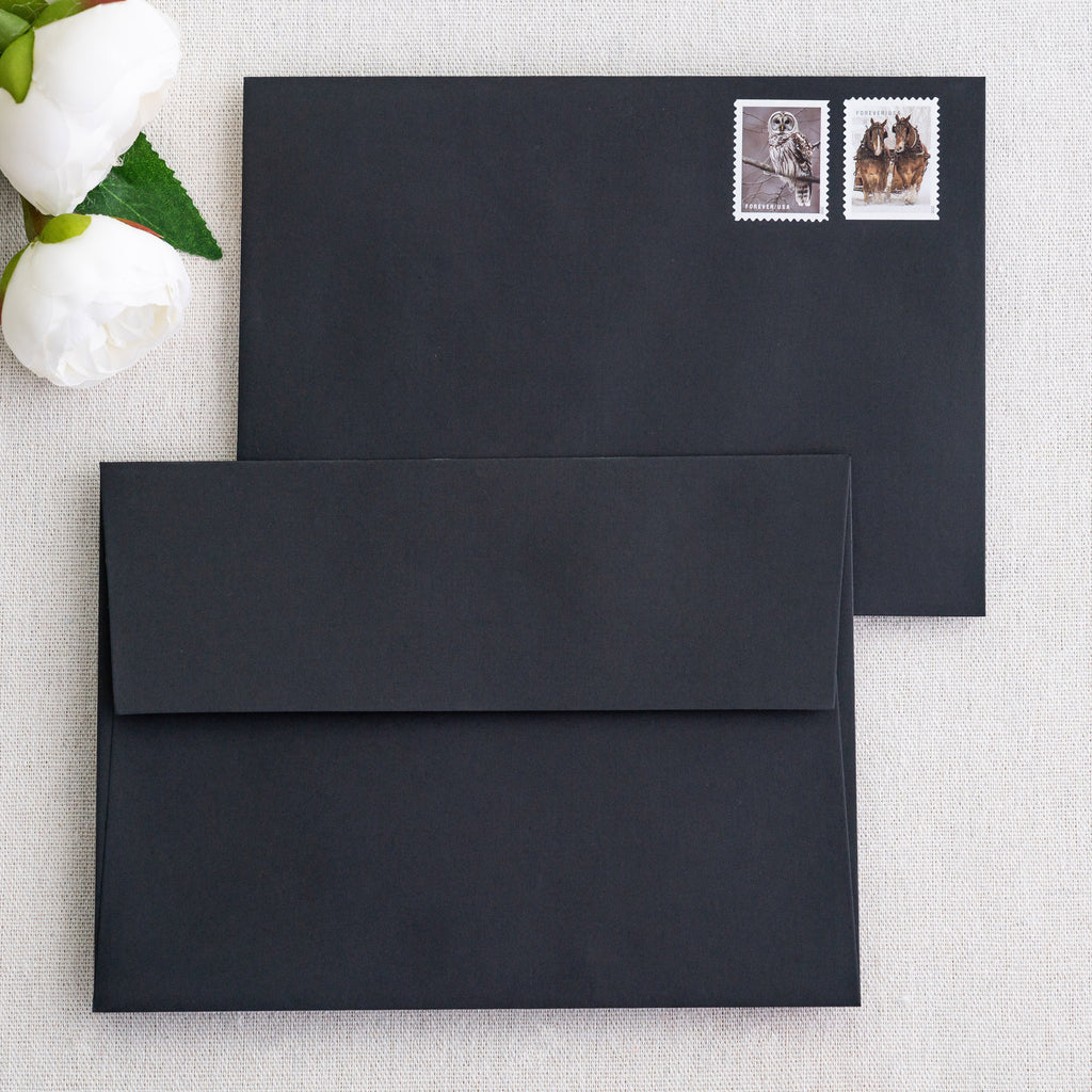 PONATIA 50 Pieces 5x7 Black Envelopes, A7 Envelopes Self Seal for Weddings, Invitation Cards