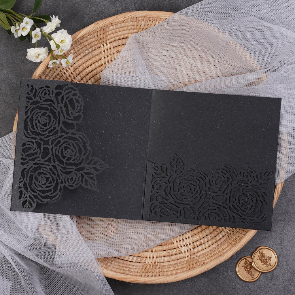 PONATIA  Rose Design Square Tri-fold Laser Cut Pockets Collection WPEC2136