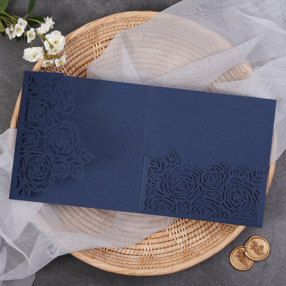 PONATIA  Rose Design Square Tri-fold Laser Cut Pockets Collection WPEC2136