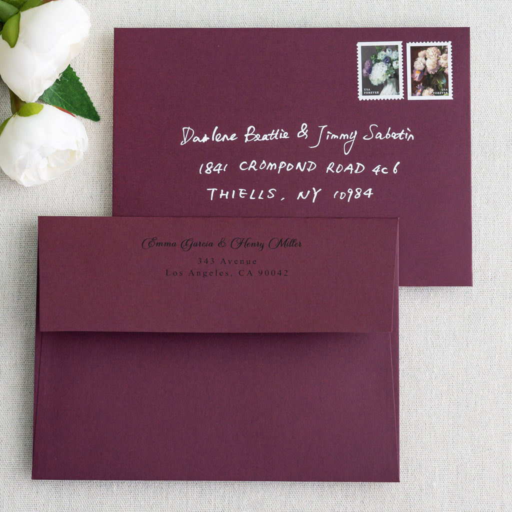 PONATIA 50 Pieces 5x7 Burgundy Envelopes, A7 Envelopes Self Seal for Weddings, Invitation Cards