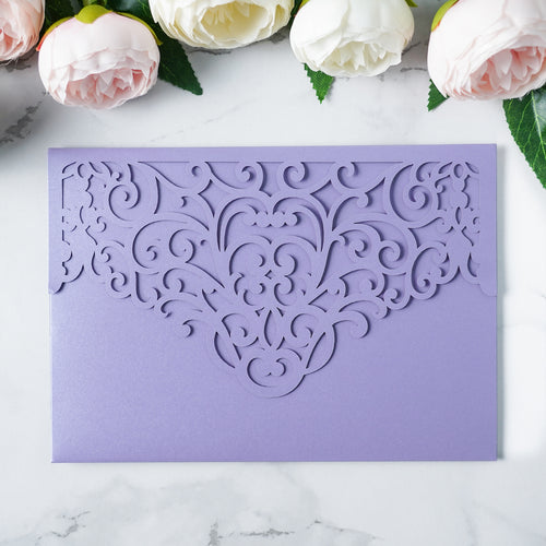 PONATIA  20PCS Lilac Laser Cut Wedding Invitations Pockets