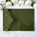 PONATIA  20PCS Olive Green Laser Cut Wedding Invitations Pockets