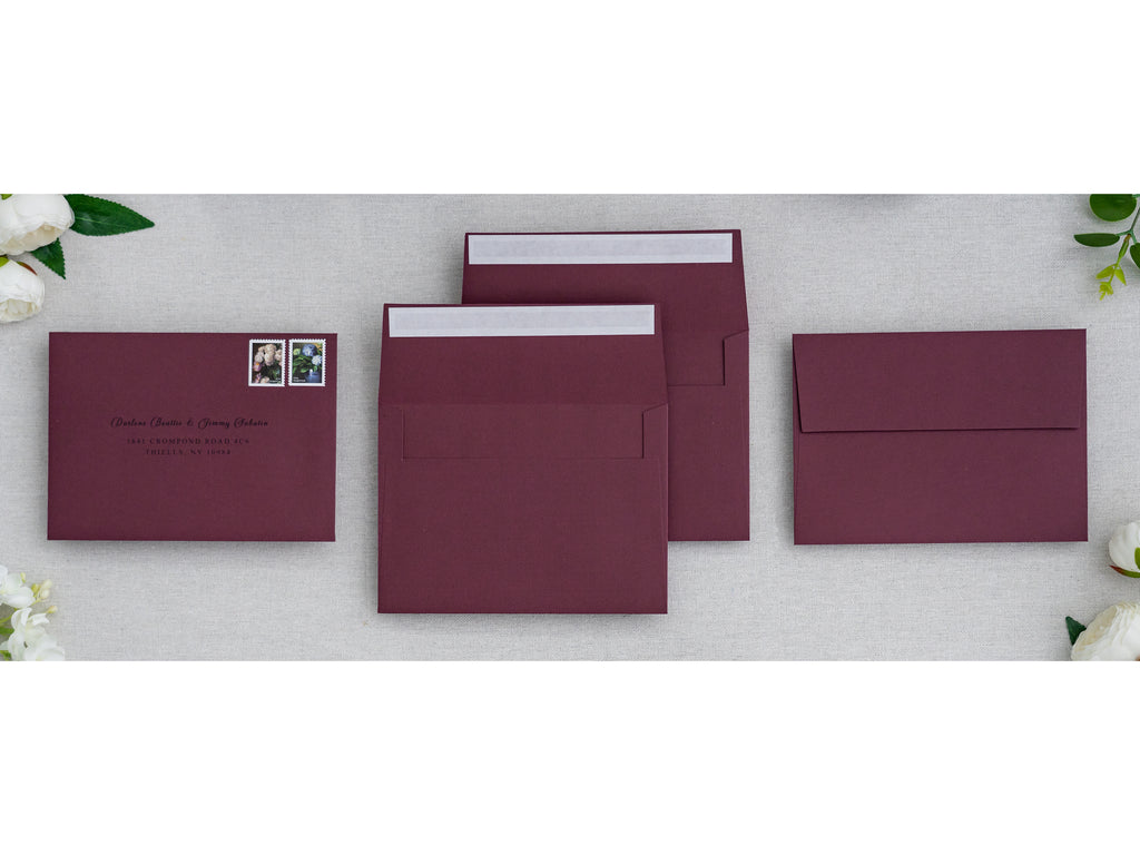 PONATIA 50 Pieces 5x7 Burgundy Envelopes, A7 Envelopes Self Seal for Weddings, Invitation Cards