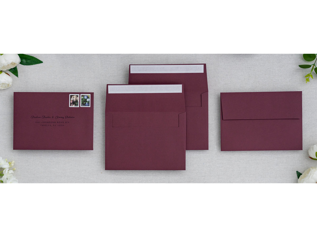 PONATIA 50 Pieces 5x7 Burgundy Envelopes, A7 Envelopes Self Seal for Weddings, Invitation Cards