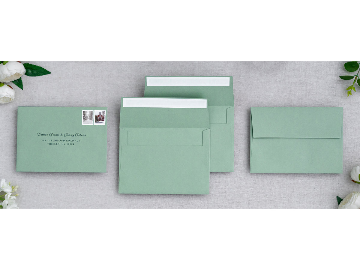 PONATIA 50 Pieces 5x7 Light Sage Green Envelopes, A7 Envelopes Self Seal for Weddings, Invitation Cards