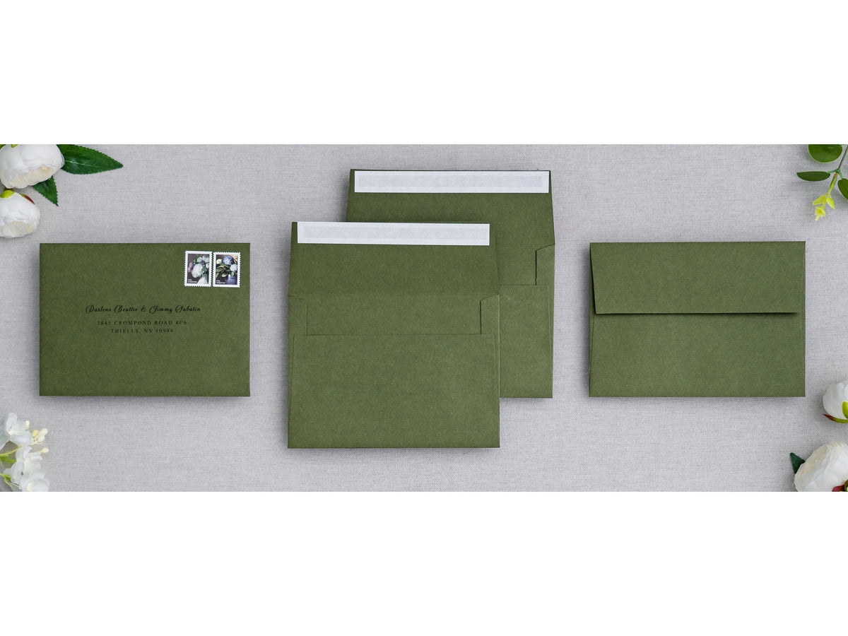 PONATIA 50 Pieces 5x7 Olive Green Envelopes, A7 Envelopes Self Seal for Weddings, Invitation Cards