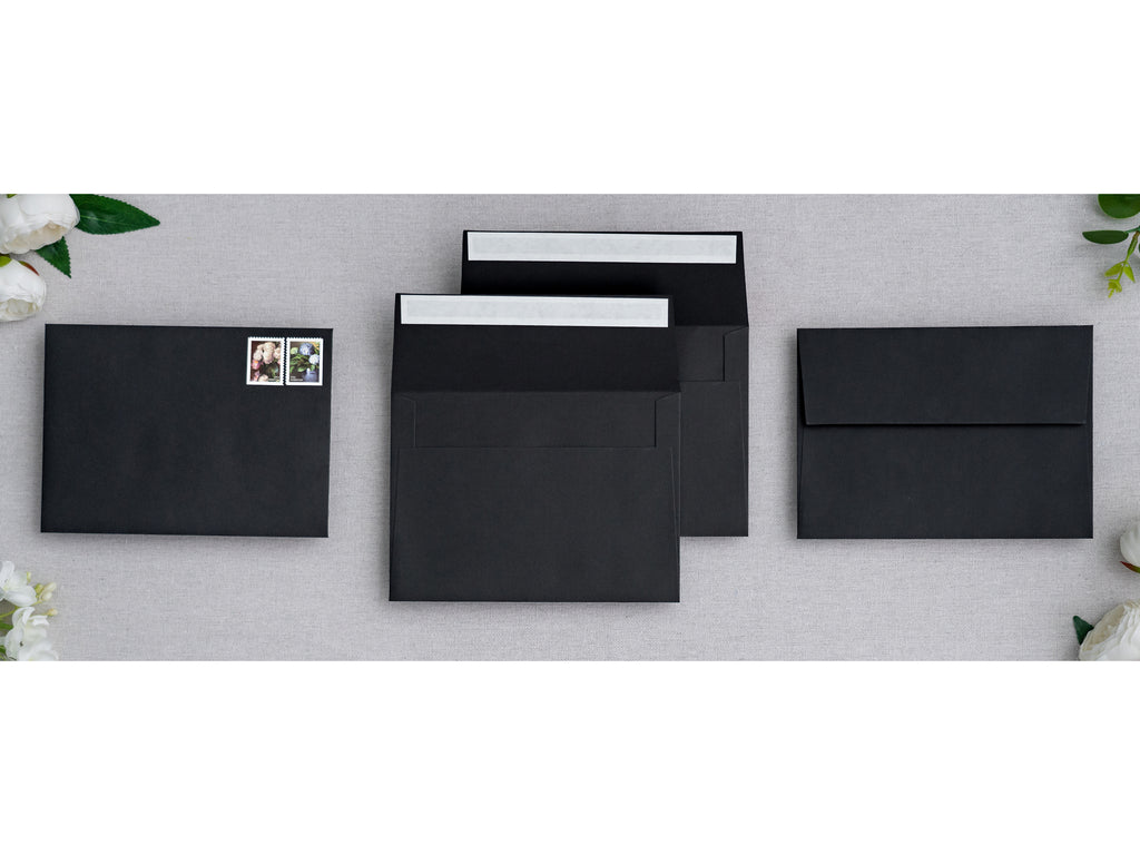 PONATIA 50 Pieces 5x7 Black Envelopes, A7 Envelopes Self Seal for Weddings, Invitation Cards