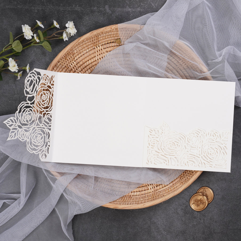 PONATIA  Rose Design Square Tri-fold Laser Cut Pockets Collection WPEC2136