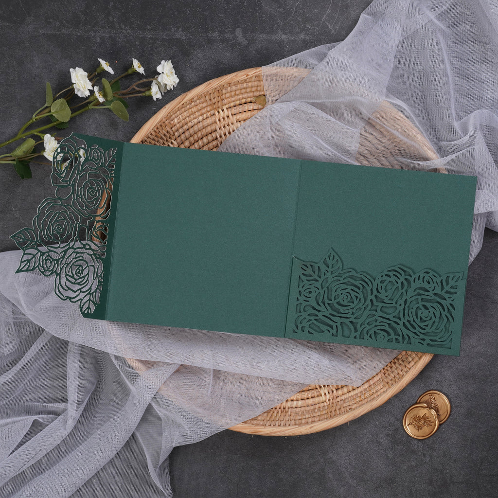 PONATIA  Rose Design Square Tri-fold Laser Cut Pockets Collection WPEC2136