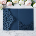 PONATIA  20PCS Navy Blue Laser Cut Wedding Invitations Pockets