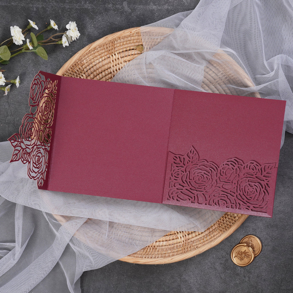 PONATIA  Rose Design Square Tri-fold Laser Cut Pockets Collection WPEC2136