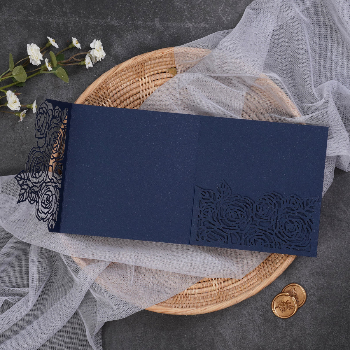 PONATIA  Rose Design Square Tri-fold Laser Cut Pockets Collection WPEC2136