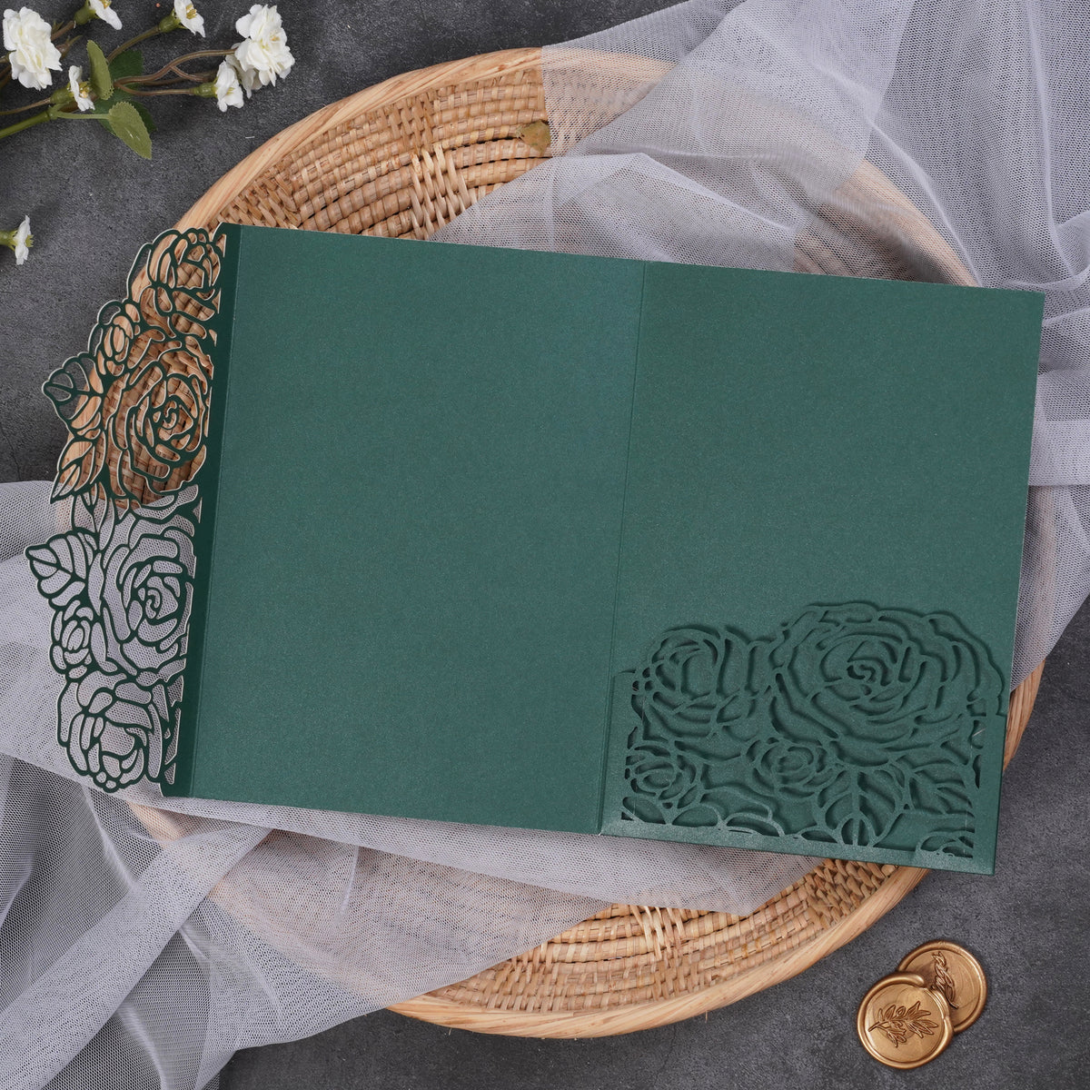 PONATIA Rose Design Tri-fold Laser Cut Pockets Collection PA-254
