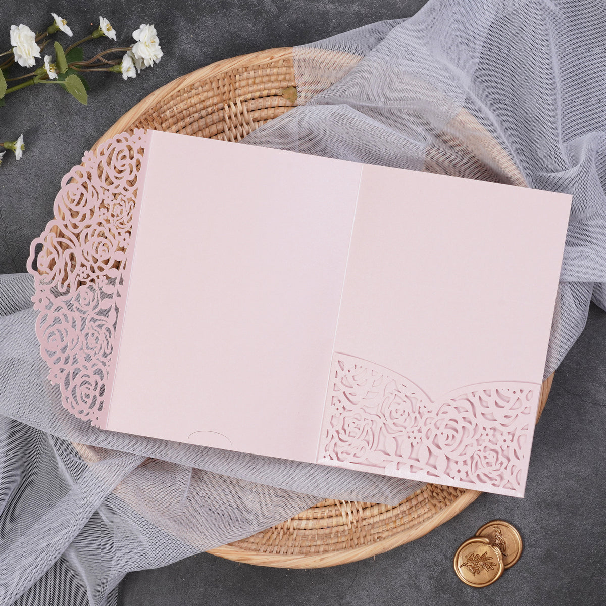 PONATIA Two-color Rose Design Tri-fold Laser Cut Pockets Collection PA-268