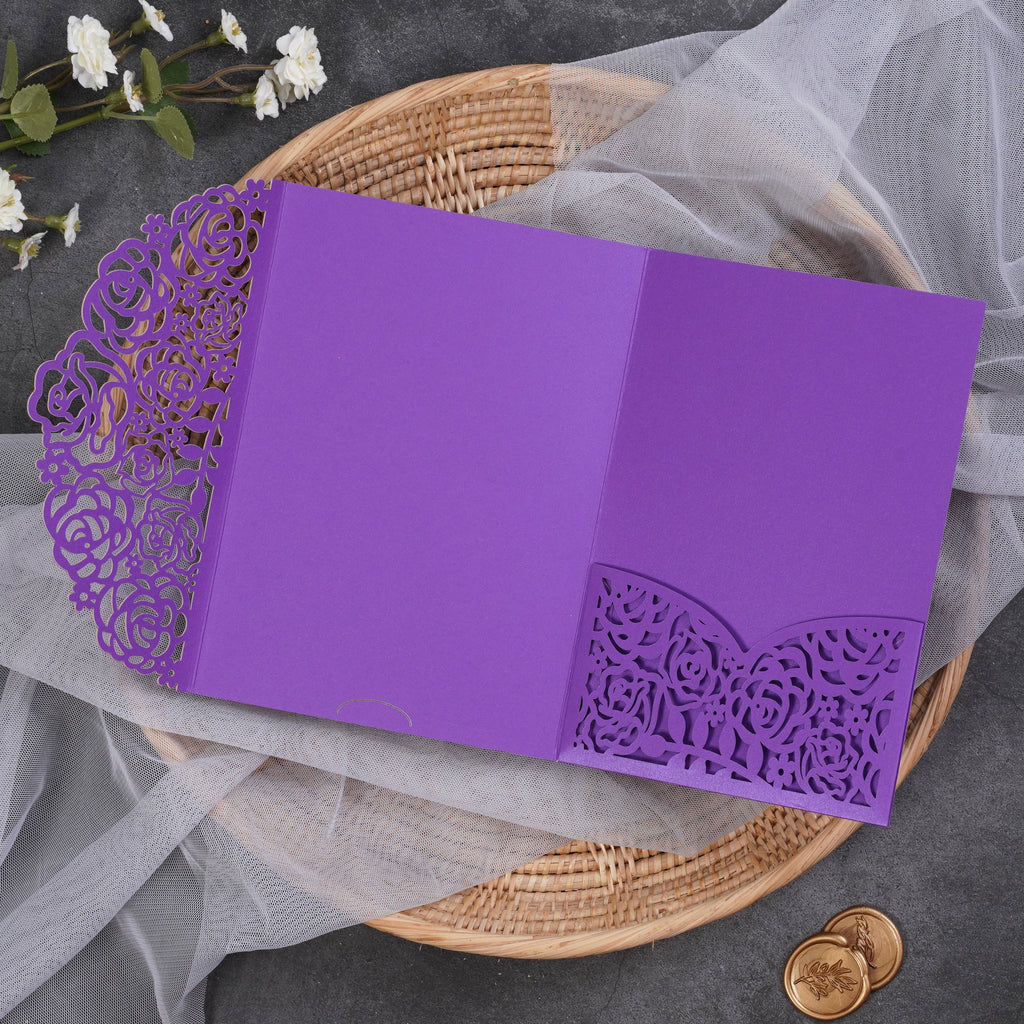 PONATIA Two-color Rose Design Tri-fold Laser Cut Pockets Collection PA-268