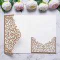 PONATIA  20PCS Gold Glitter Laser Cut Wedding Invitations Pockets