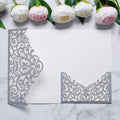 PONATIA  20PCS Silver Laser Cut Wedding Invitations Pockets