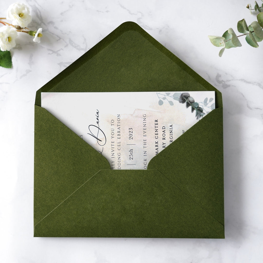 PONATIA 50 Pcs A7 Olive Green Envelopes for 5x7 Weddings Invitation Cards
