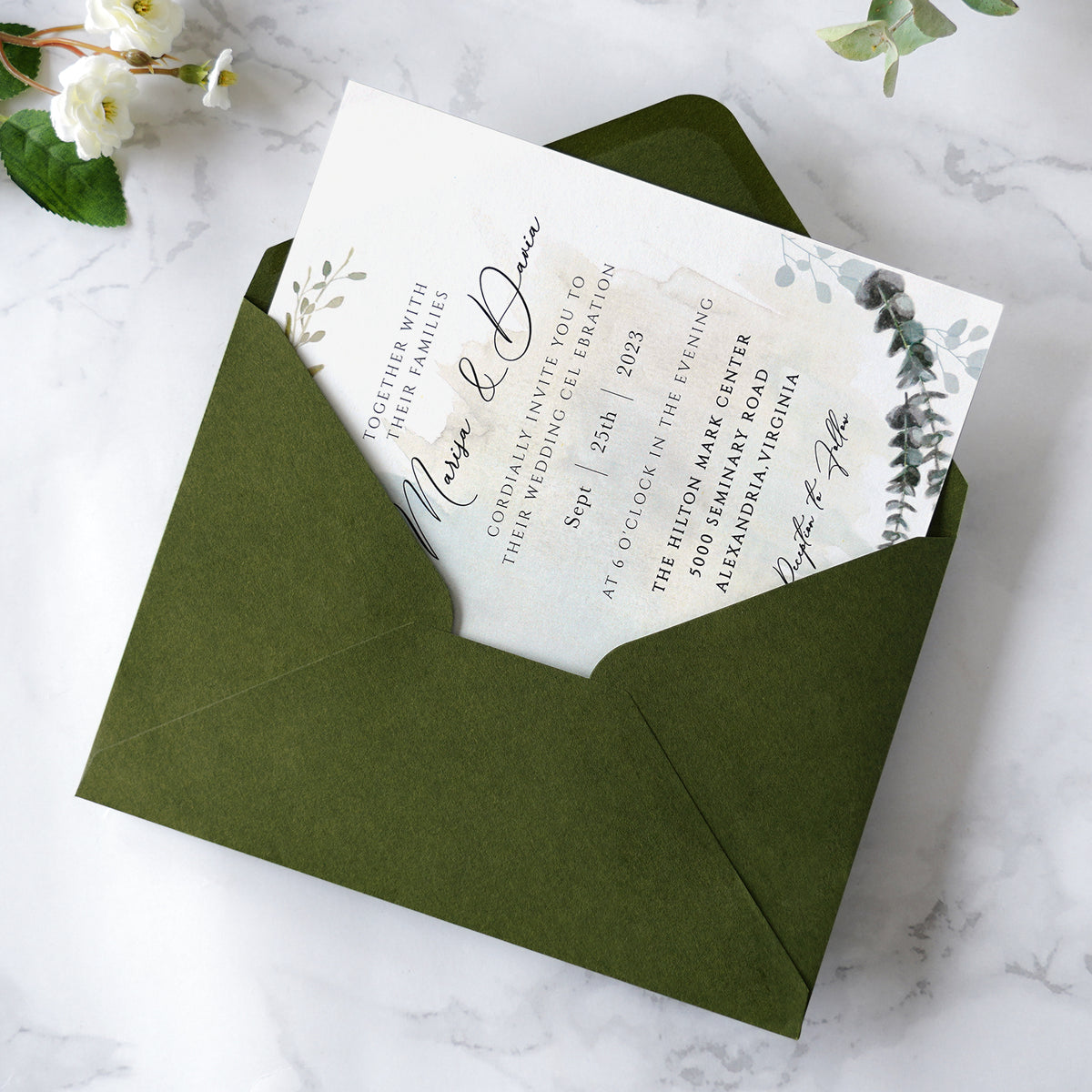 PONATIA 50 Pcs A7 Olive Green Envelopes for 5x7 Weddings Invitation Cards