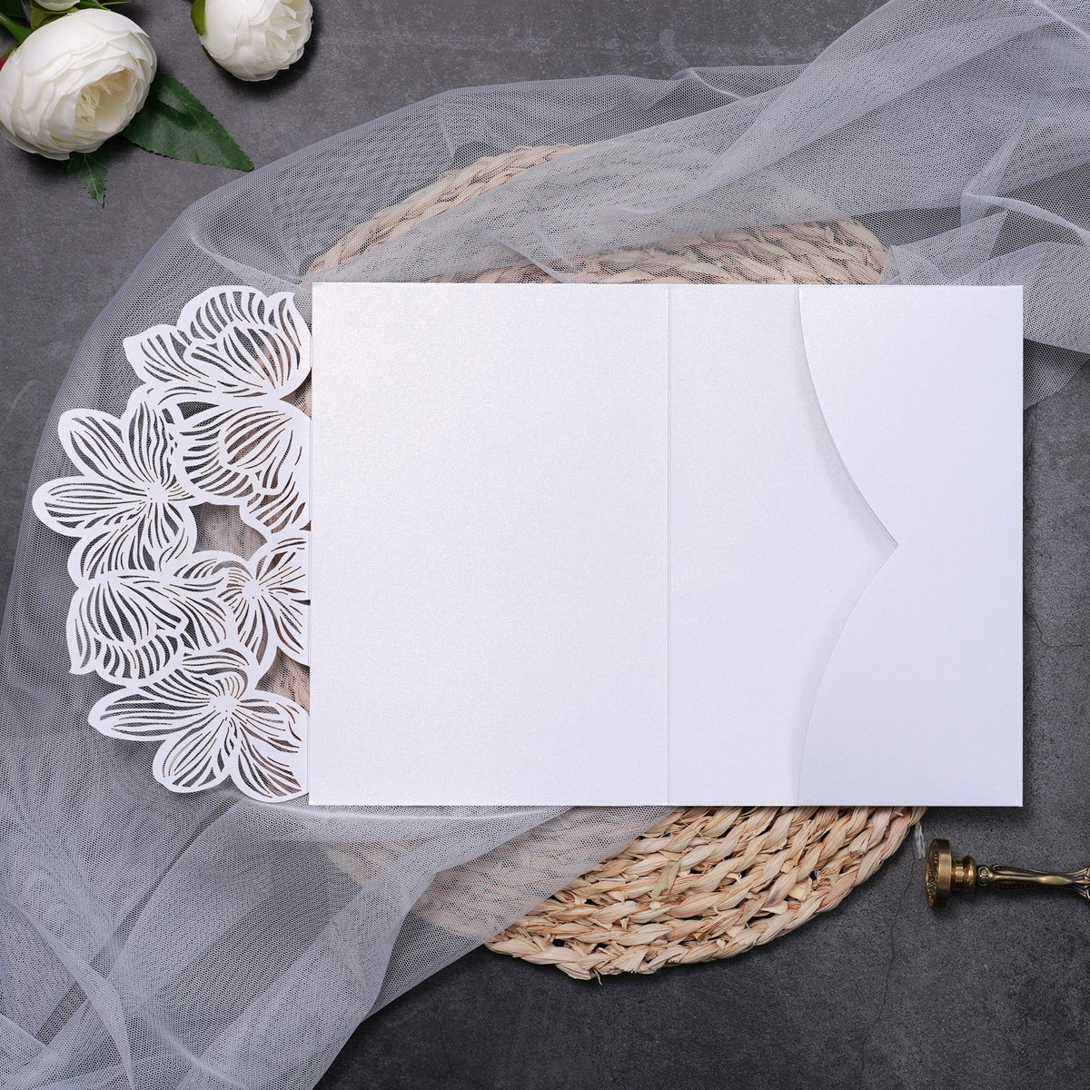 PONATIA Tri-Fold Exquisite Flower Laser Cut Pockets Series PA-2120