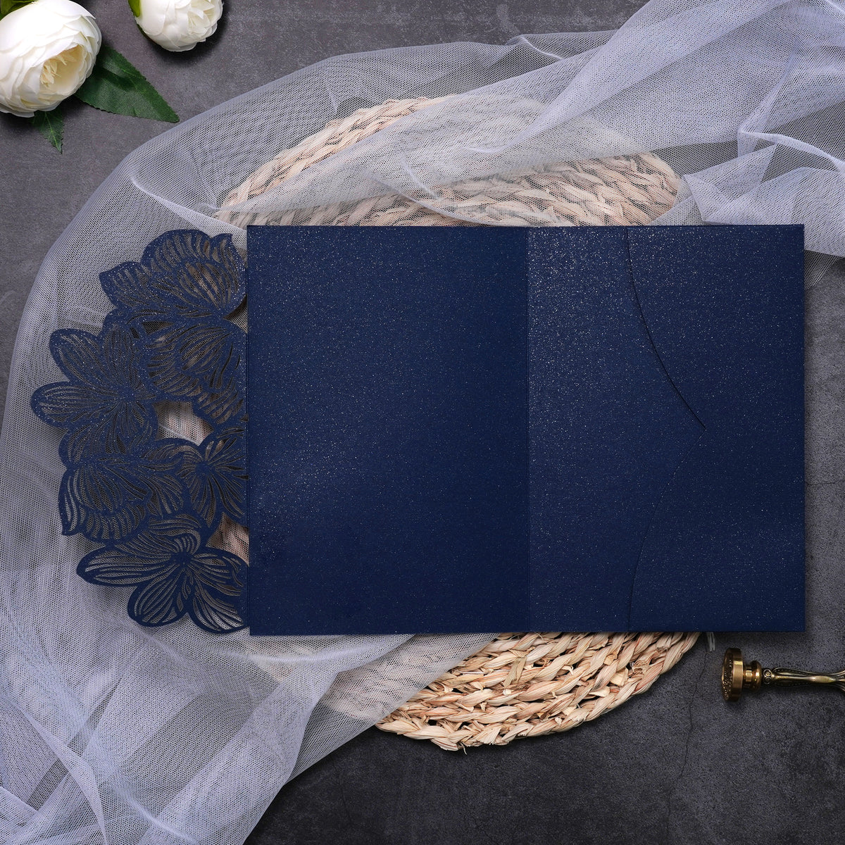 PONATIA Tri-Fold Exquisite Flower Laser Cut Pockets Series PA-2120