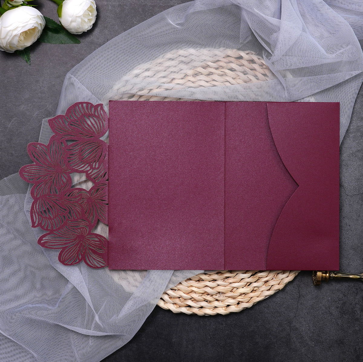 PONATIA Tri-Fold Exquisite Flower Laser Cut Pockets Series PA-2120