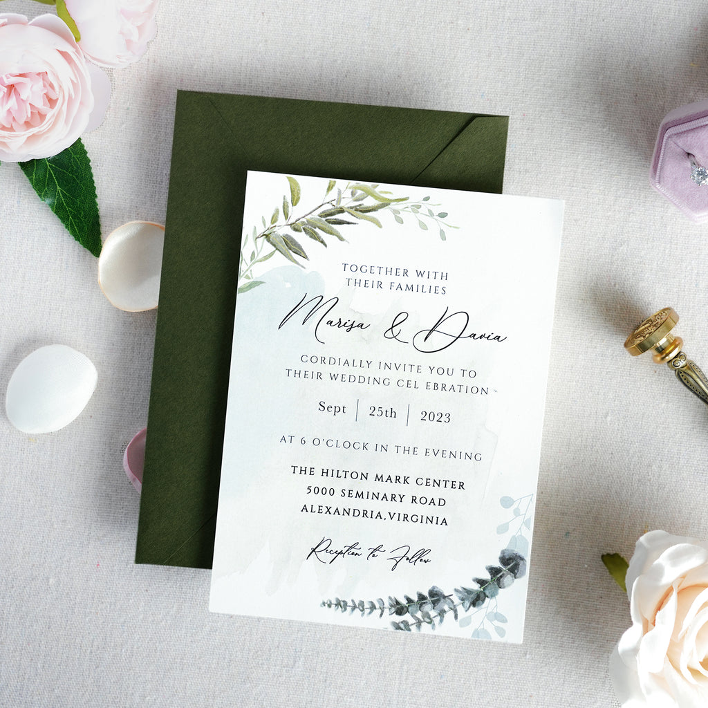 PONATIA 50 Pcs A7 Olive Green Envelopes for 5x7 Weddings Invitation Cards