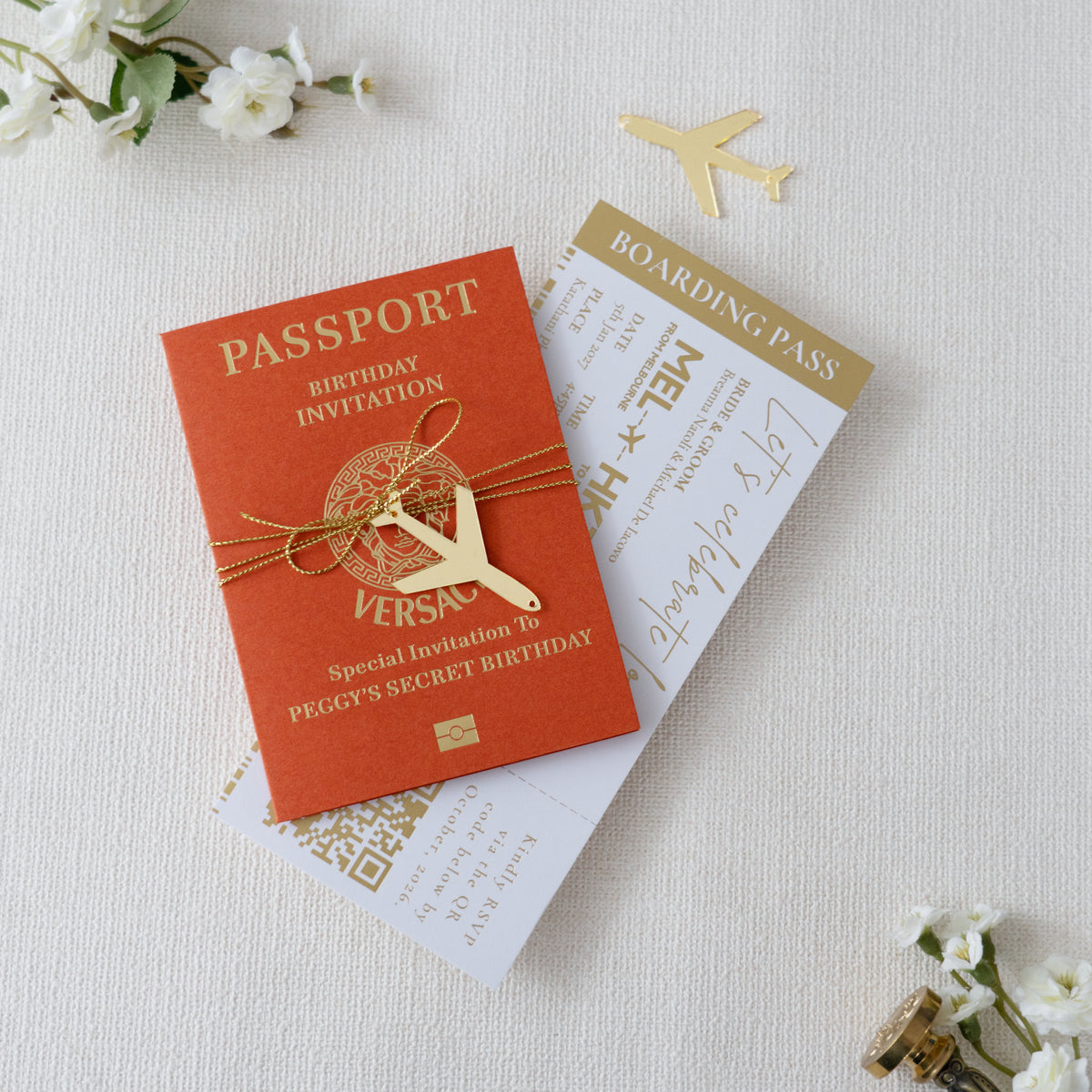 PONATIA Burnt Orange Wedding Passport Invite & Mirror Tag Passport Invitation Suite