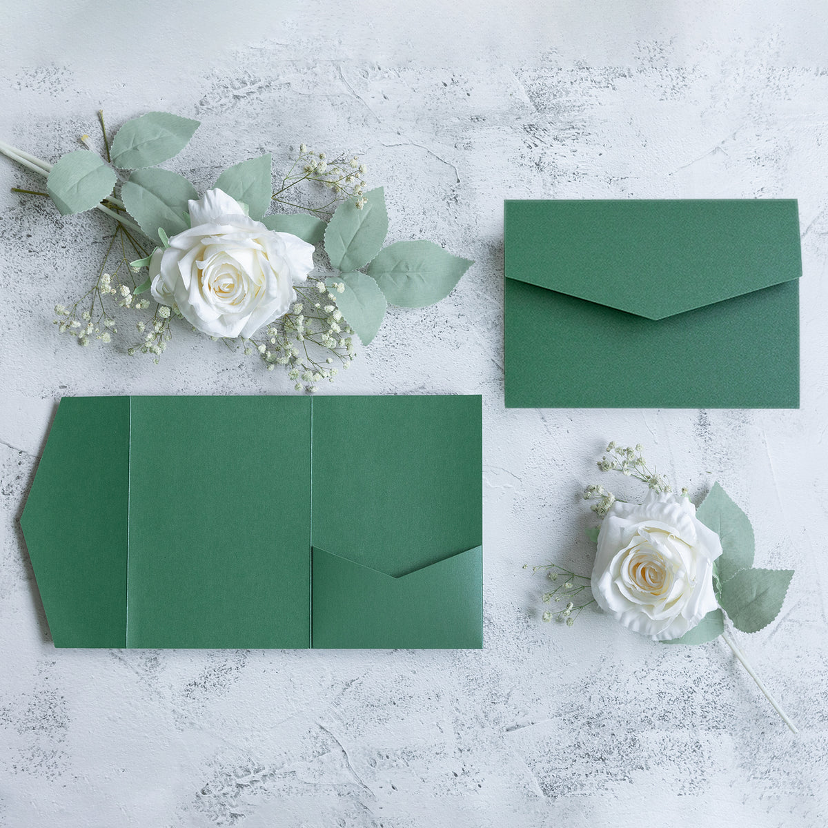 PONATIA 20 PCS Emerald Green Tri-fold Wedding Invitation Pockets for 5x7 Wedding Cards