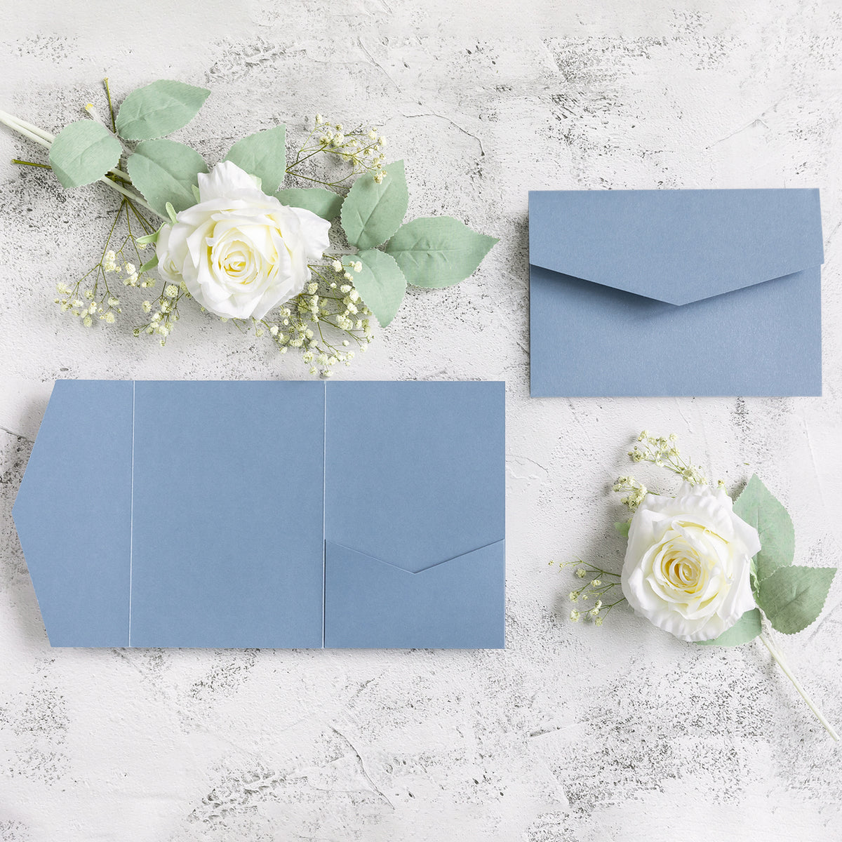 PONATIA 20 PCS Dusty Blue Tri-fold Wedding Invitation Pockets for 5x7 Wedding Cards