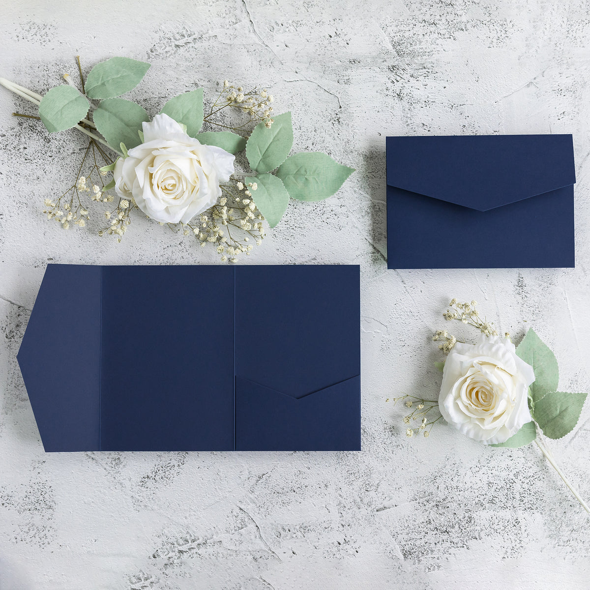PONATIA 20 PCS Navy Blue Tri-fold Wedding Invitation Pockets for 5x7 Wedding Cards