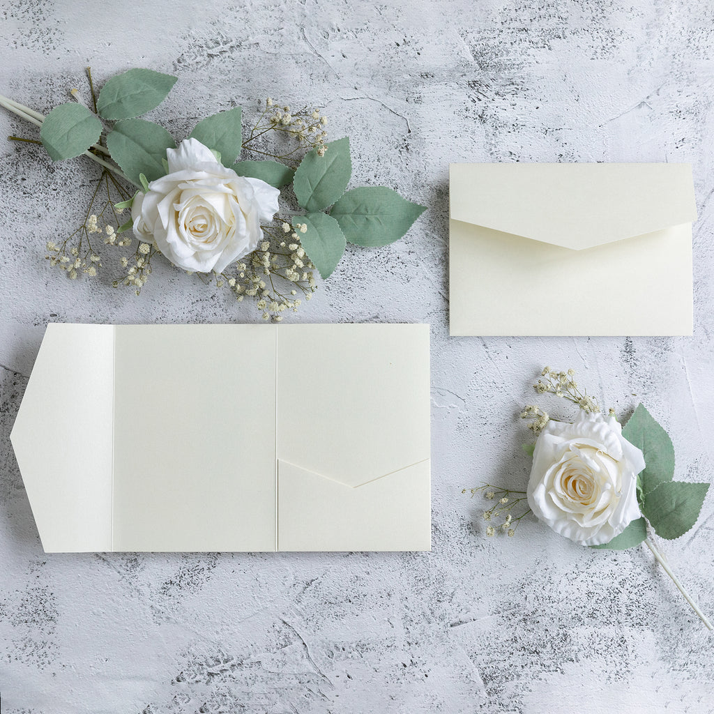 PONATIA 20 PCS Ivory Tri-fold Wedding Invitation Pockets for 5x7 Wedding Cards