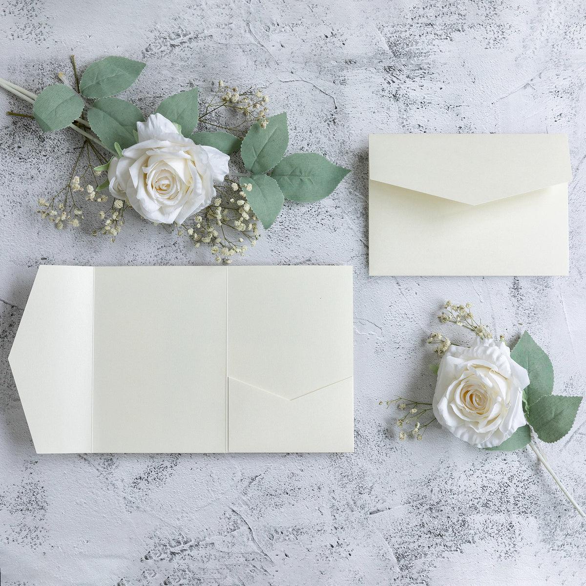 PONATIA 20 PCS Ivory Tri-fold Wedding Invitation Pockets for 5x7 Wedding Cards