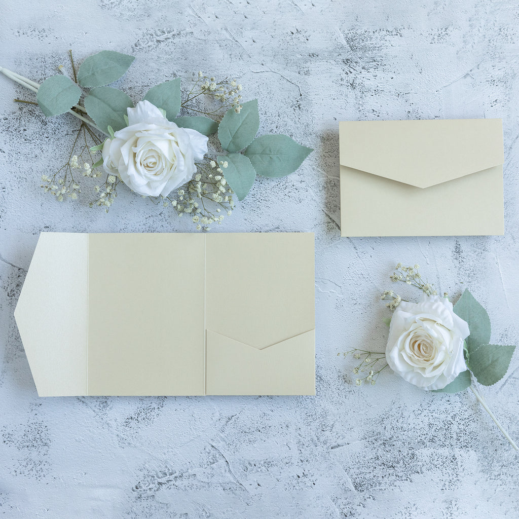 PONATIA 20 PCS Champagne Tri-fold Wedding Invitation Pockets for 5x7 Wedding Cards