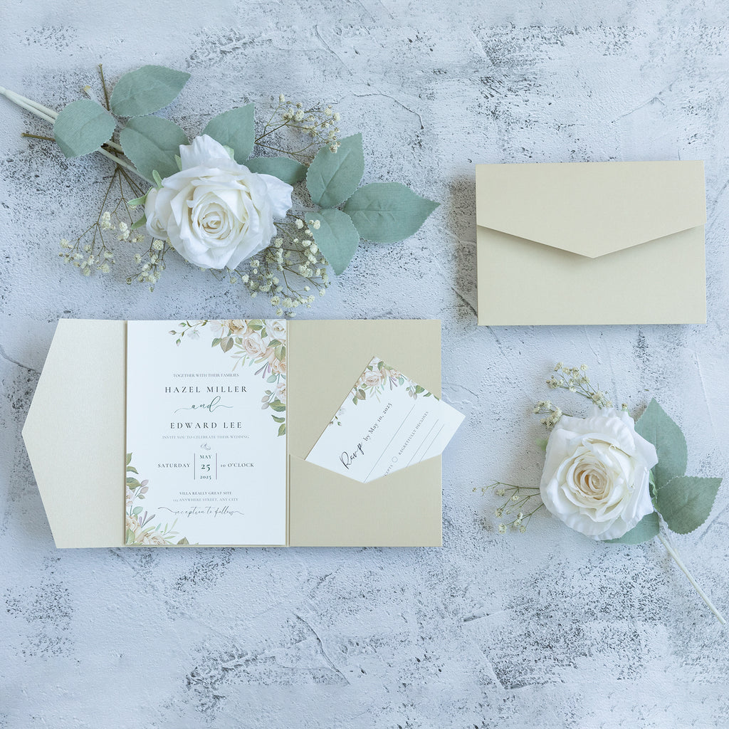 PONATIA 20 PCS Champagne Tri-fold Wedding Invitation Pockets for 5x7 Wedding Cards