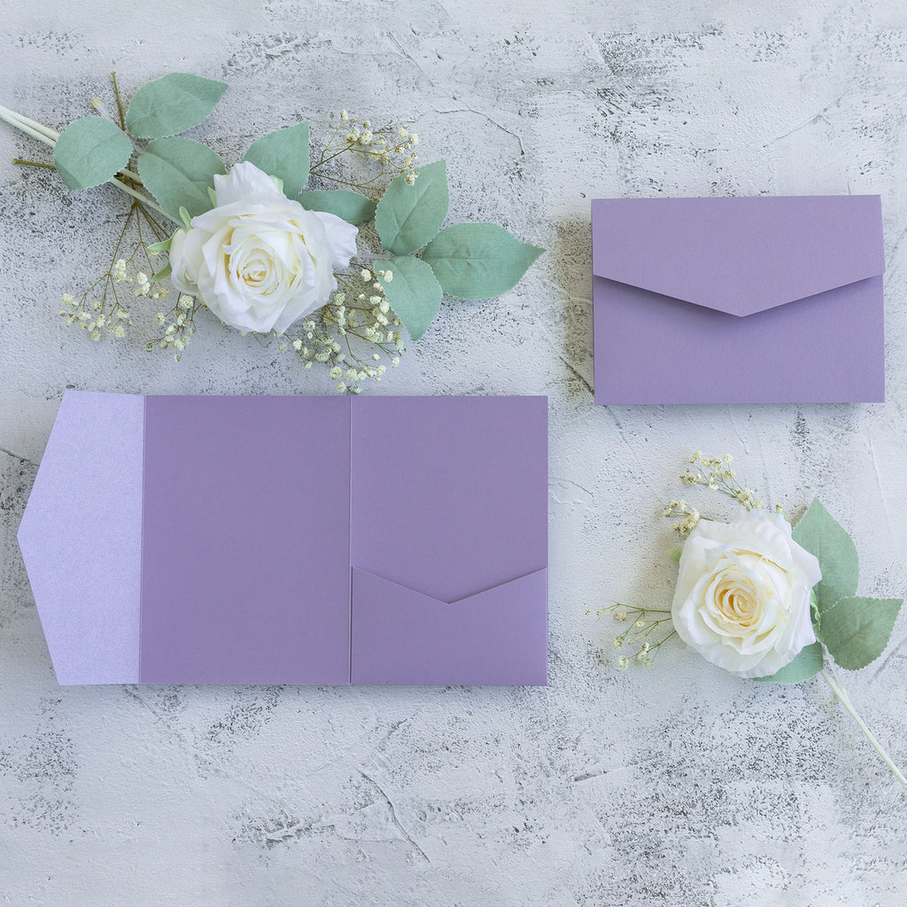 PONATIA 20 PCS Lilac Tri-fold Wedding Invitation Pockets for 5x7 Wedding Cards