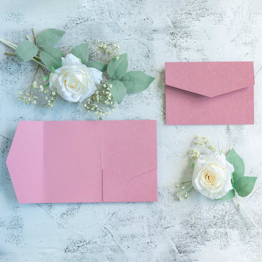 PONATIA 20 PCS Dusty Rose Tri-fold Wedding Invitation Pockets for 5x7 Wedding Cards