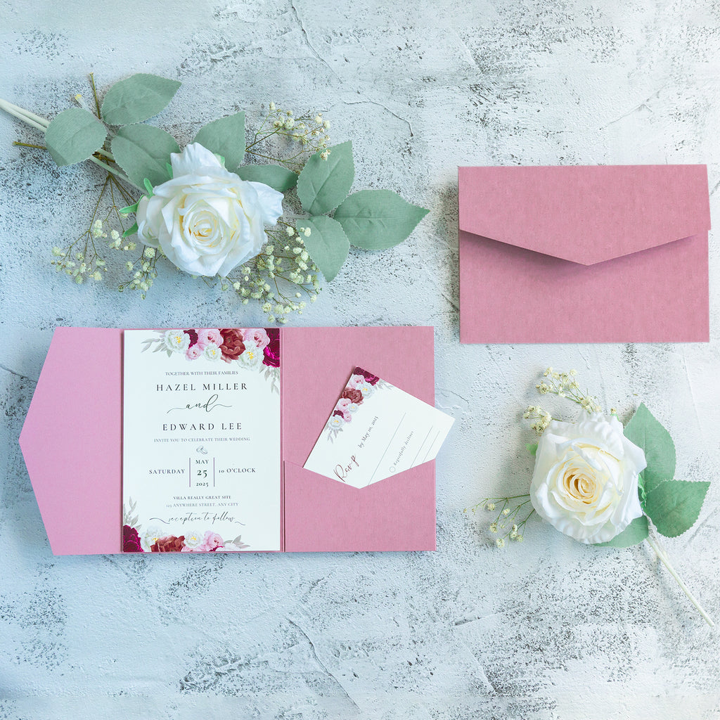 PONATIA 20 PCS Dusty Rose Tri-fold Wedding Invitation Pockets for 5x7 Wedding Cards