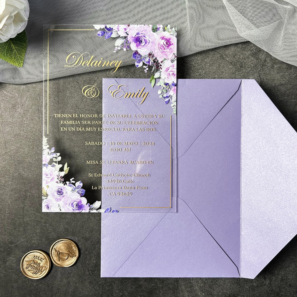 PONATIA Lilac Wedding Invitation Cards with Lilac Envelope-2mm/0.7"