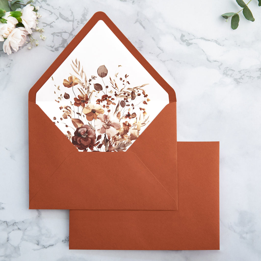 PONATIA 50 Pieces Burnt Orange Liner Euro Flap Envelopes for  Wedding Invitation Card