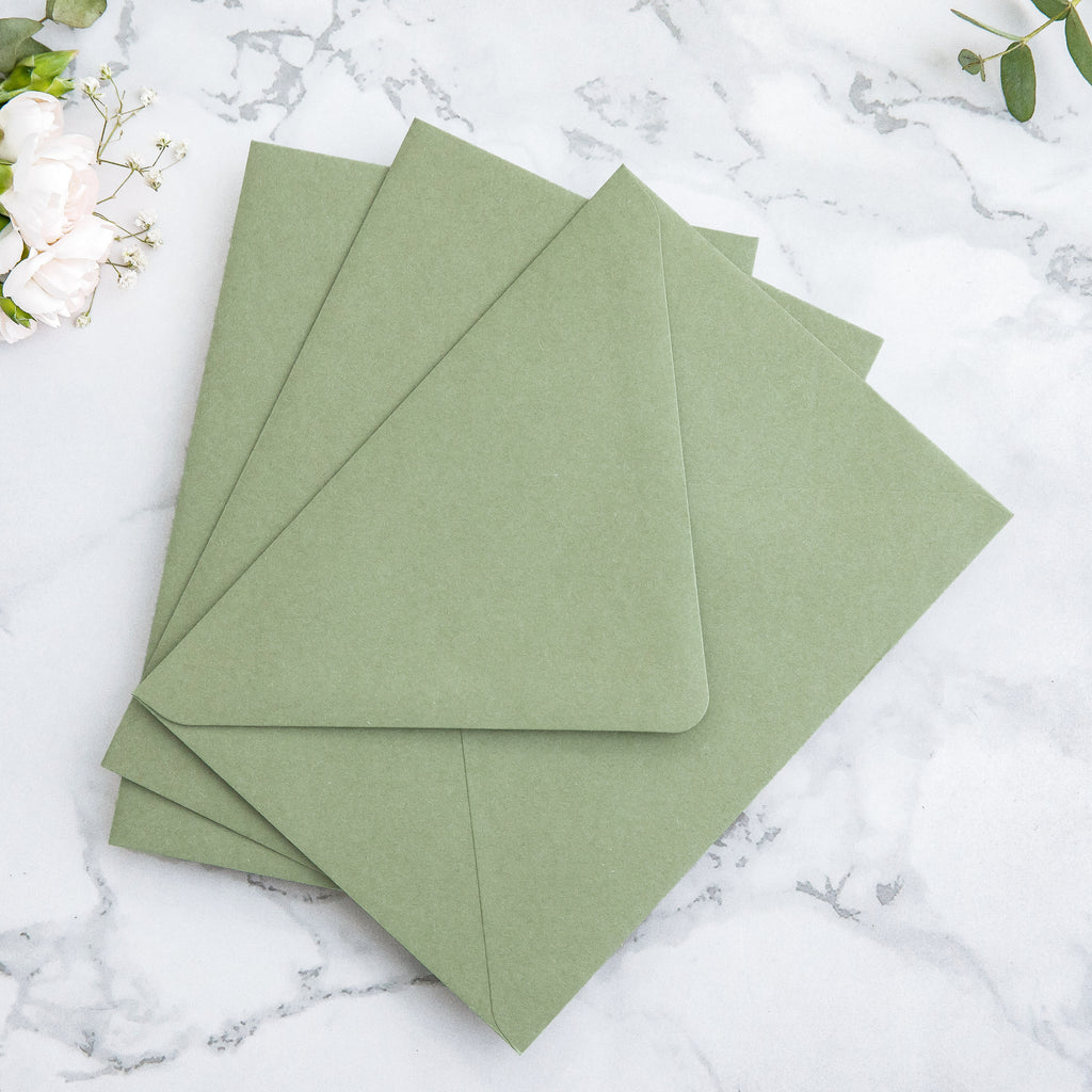 PONATIA 50 Pieces Sage Green & Flowers Liner Euro Flap Envelopes for  Wedding Invitation Card