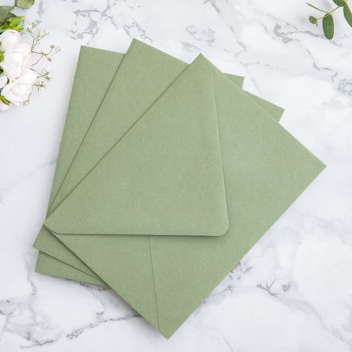 PONATIA 50 Pieces Sage Green & Flowers Liner Euro Flap Envelopes for  Wedding Invitation Card