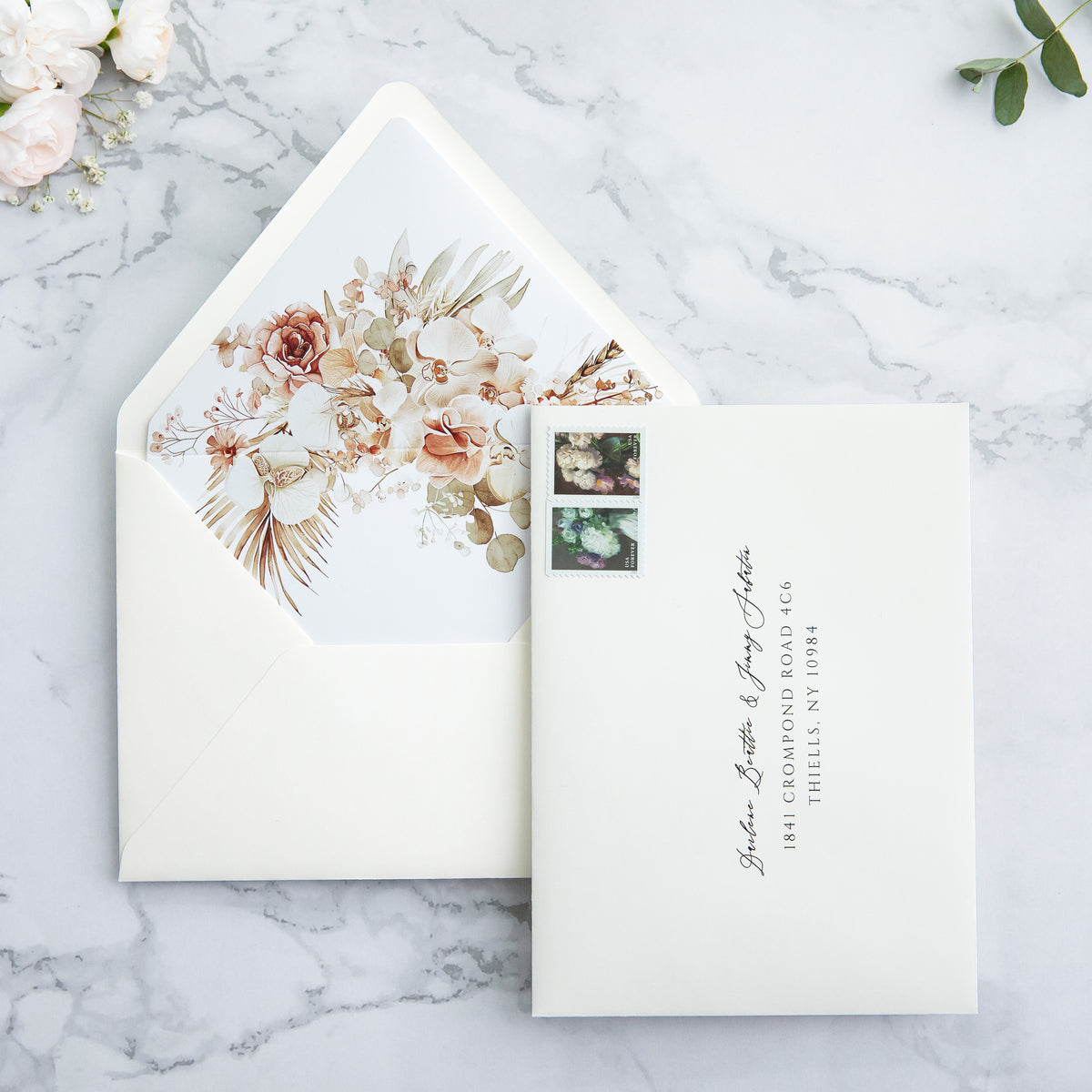 PONATIA 50 Pieces Ivory & Boho Floral Liner Euro Flap Envelopes for  Wedding Invitation Card